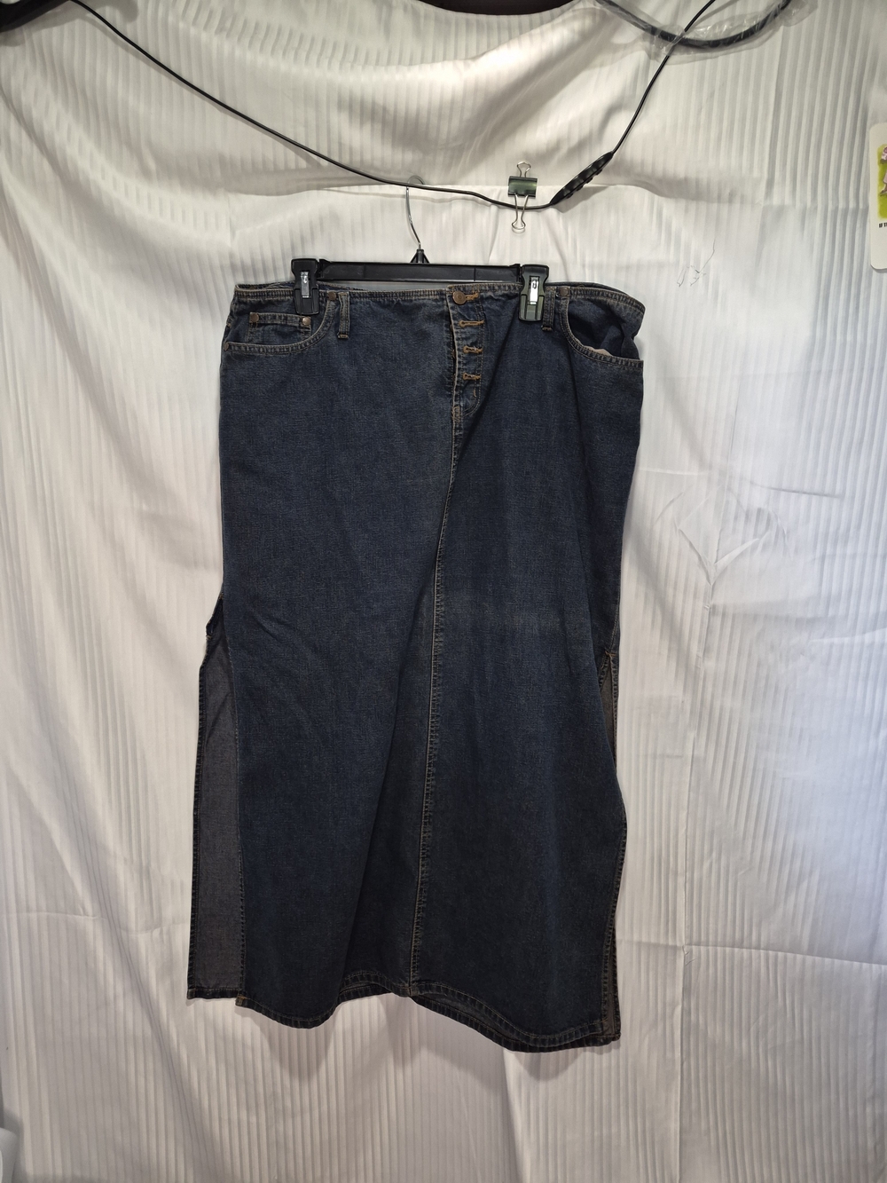 No Boundaries Size 19 Denim Maxi Skirt Button Front Side Slits
